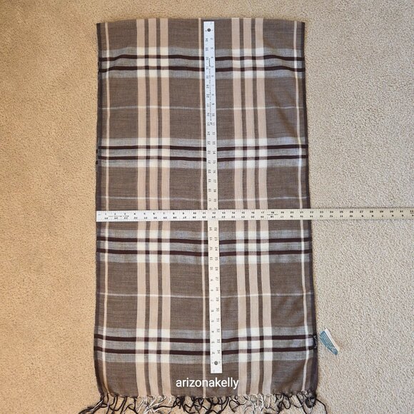 NWT Wool/Cotton Blend Lightweight Scarf Brown Tan Plaid Freeset Fabric - Picture 6 of 16